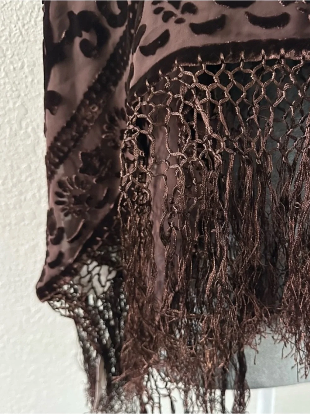 Mary Green | Burnout Velvet Sheer Scarf / Shawl / Wrap in Chocolate Brown ♥ NWT